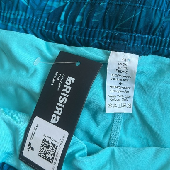 Men’s Blue Palm Swim Trunks 5” Compression Liner Shorts Stretch Zipper Pocket - Picture 4 of 14